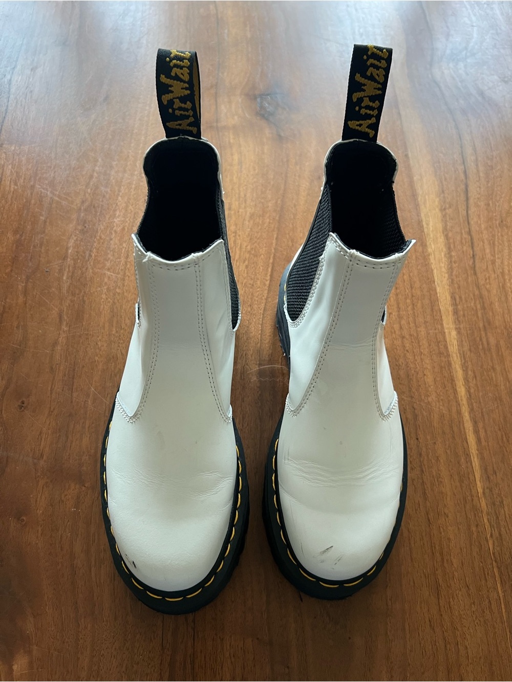 Dr. Martens 2976 Quad - White Leather Chukka Boots with Yellow Stitching